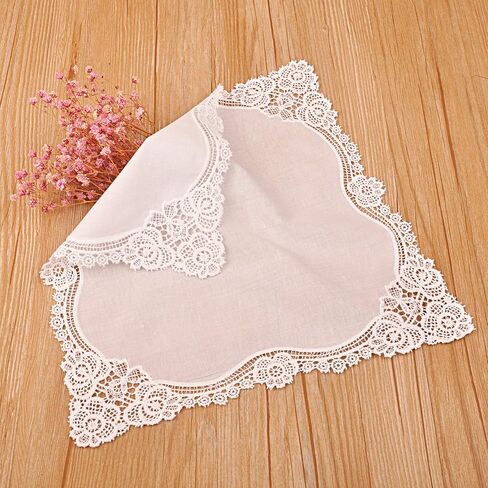 White Wedding Handkerchief Pure Cotton, Soft Ladies Hanky with Crochet Lace in Saudi Arabia