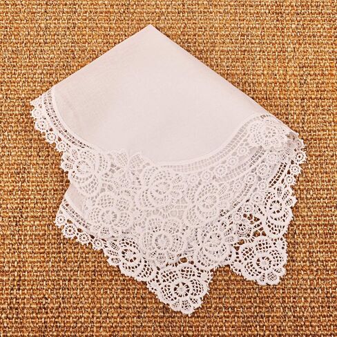 White Wedding Handkerchief Pure Cotton, Soft Ladies Hanky with Crochet Lace in Saudi Arabia