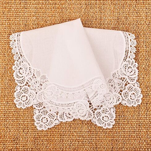 White Wedding Handkerchief Pure Cotton, Soft Ladies Hanky with Crochet Lace in Saudi Arabia