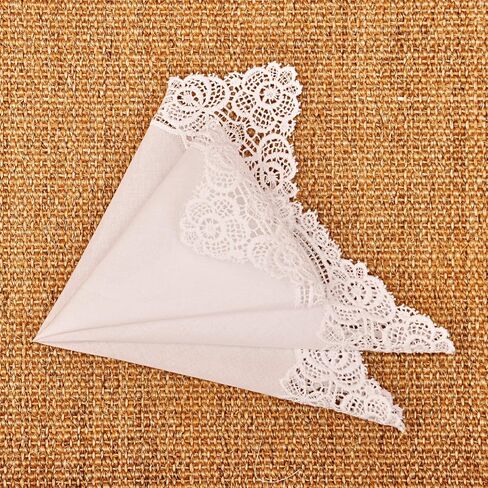 White Wedding Handkerchief Pure Cotton, Soft Ladies Hanky with Crochet Lace in Saudi Arabia