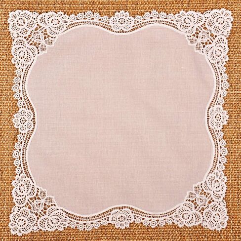 White Wedding Handkerchief Pure Cotton, Soft Ladies Hanky with Crochet Lace in Saudi Arabia