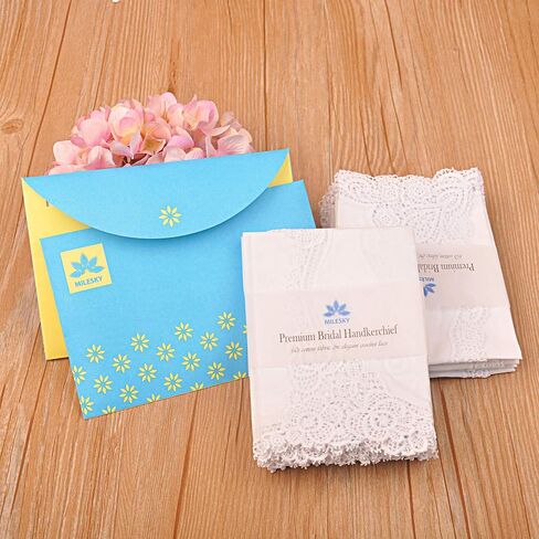 White Wedding Handkerchief Pure Cotton, Soft Ladies Hanky with Crochet Lace in Saudi Arabia