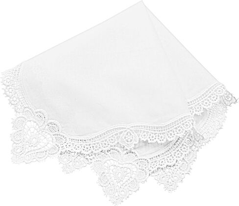 White Wedding Handkerchief Pure Cotton, Soft Ladies Hanky with Crochet Lace in Saudi Arabia