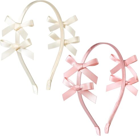 2 PCS Double Ribbon Bow Headband for Women Satin Hair Bows Thin Headband Hair Band Wedding Headband Hair Accessories for Women Girls (Pink&Black) in Saudi Arabia