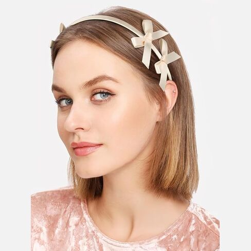 2 PCS Double Ribbon Bow Headband for Women Satin Hair Bows Thin Headband Hair Band Wedding Headband Hair Accessories for Women Girls (Pink&Black) in Saudi Arabia