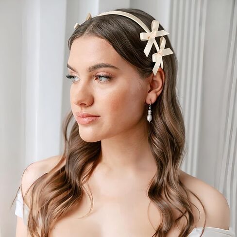 2 PCS Double Ribbon Bow Headband for Women Satin Hair Bows Thin Headband Hair Band Wedding Headband Hair Accessories for Women Girls (Pink&Black) in Saudi Arabia