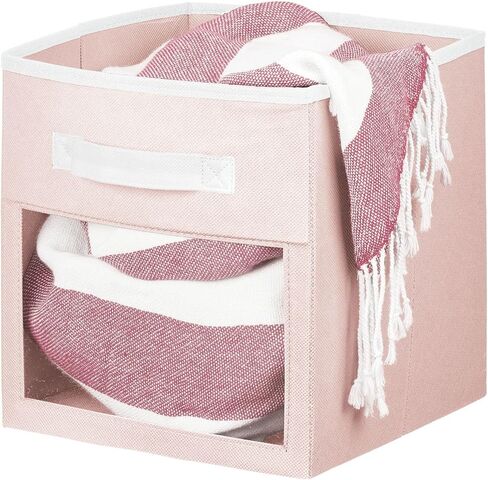 mDesign Fabric Nursery/Playroom Closet Storage Organizer Bin Box with Front Handle/Window for Cube Furniture Shelving Units, Hold Toys, Clothes, Diapers, Bibs, Jane Collection, 4 Pack - Pink/White in Saudi Arabia