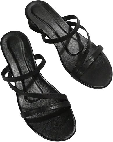 OYOANGLE Women's Open Toe Strappy Block Heeled Sandals Solid Plain Leather Low Heel Slip on Dress Sandals in Saudi Arabia