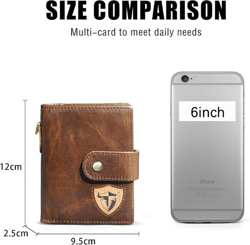 Oil Wax Genuine Leather Travel Gift Coin Pocket Card Case Vertical Chain Rfid Wallet Purse With Snap For Men Male 1805 (1805 Coffee) in Saudi Arabia