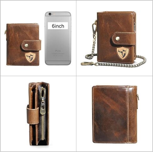 Oil Wax Genuine Leather Travel Gift Coin Pocket Card Case Vertical Chain Rfid Wallet Purse With Snap For Men Male 1805 (1805 Coffee) in Saudi Arabia