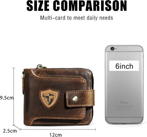 Oil Wax Genuine Leather Travel Gift Coin Pocket Card Case Vertical Chain Rfid Wallet Purse With Snap For Men Male 1805 (1805 Coffee) in Saudi Arabia