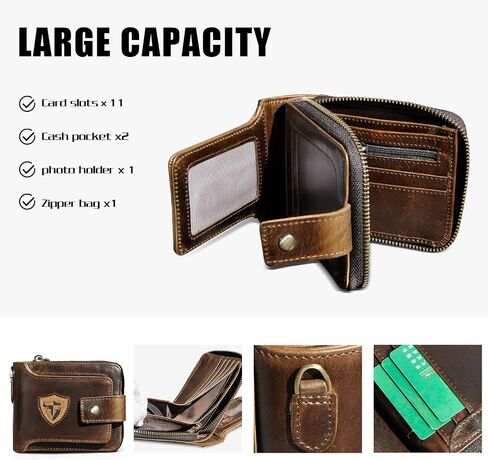 Oil Wax Genuine Leather Travel Gift Coin Pocket Card Case Vertical Chain Rfid Wallet Purse With Snap For Men Male 1805 (1805 Coffee) in Saudi Arabia