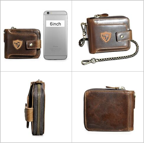 Oil Wax Genuine Leather Travel Gift Coin Pocket Card Case Vertical Chain Rfid Wallet Purse With Snap For Men Male 1805 (1805 Coffee) in Saudi Arabia
