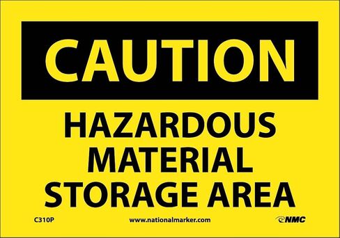 NMC C310P OSHA Sign, Legend "CAUTION - HAZARDOUS MATERIAL STORAGE AREA", 10" Length x 7" Height, Pressure Sensitive Vinyl, Black on Yellow in Saudi Arabia