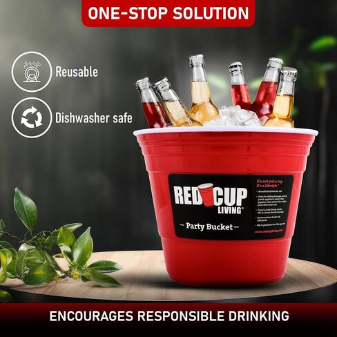 Reusable Red Party Bucket, Ice Bucket, Wine Cooler, Kitchen Set, Champagne Bucket, Wine Bucket, Beer Bucket, Snack Cup, Bottle Cooler, Ice Tub, BBQ Set, Large Ice Bucket | BPA Free | Strong & Sturdy in Saudi Arabia