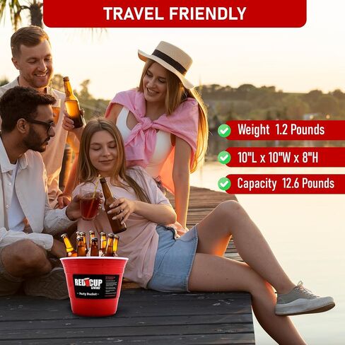 Reusable Red Party Bucket, Ice Bucket, Wine Cooler, Kitchen Set, Champagne Bucket, Wine Bucket, Beer Bucket, Snack Cup, Bottle Cooler, Ice Tub, BBQ Set, Large Ice Bucket | BPA Free | Strong & Sturdy in Saudi Arabia