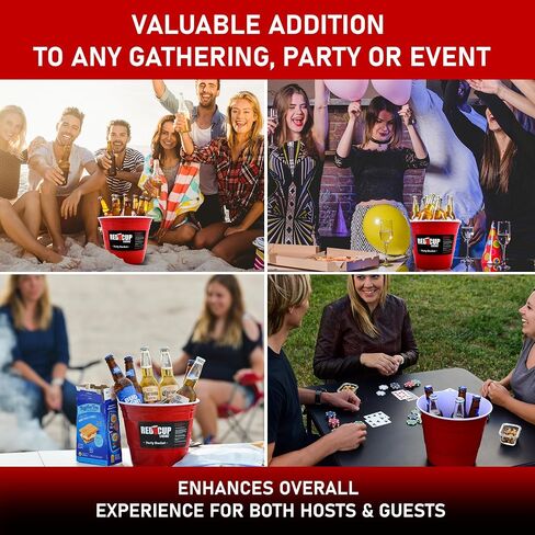 Reusable Red Party Bucket, Ice Bucket, Wine Cooler, Kitchen Set, Champagne Bucket, Wine Bucket, Beer Bucket, Snack Cup, Bottle Cooler, Ice Tub, BBQ Set, Large Ice Bucket | BPA Free | Strong & Sturdy in Saudi Arabia