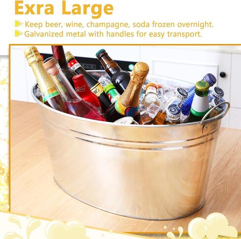 2 PCS Galvanized Beverage Tubs Metal Drink Buckets for Parties 6.3 Gallon Large Insulated Galvanized Oval Ice Bucket with Handles Rustic Storage Container for Parties Beer Drinks, Silver in Saudi Arabia