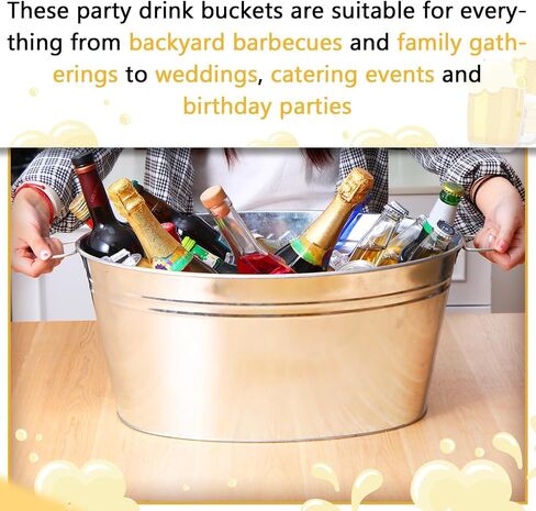 2 PCS Galvanized Beverage Tubs Metal Drink Buckets for Parties 6.3 Gallon Large Insulated Galvanized Oval Ice Bucket with Handles Rustic Storage Container for Parties Beer Drinks, Silver in Saudi Arabia