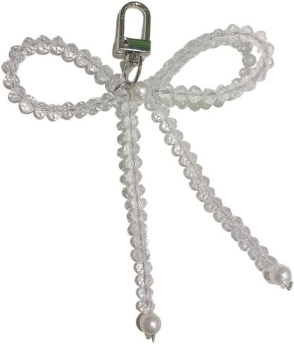 Silver Heart Pearl Bow Keychain Y2k Bowknot Keyring Sweet Bag Car Keys Charms Accessories for Women Girls in Saudi Arabia
