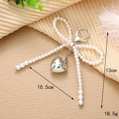Silver Heart Pearl Bow Keychain Y2k Bowknot Keyring Sweet Bag Car Keys Charms Accessories for Women Girls in Saudi Arabia