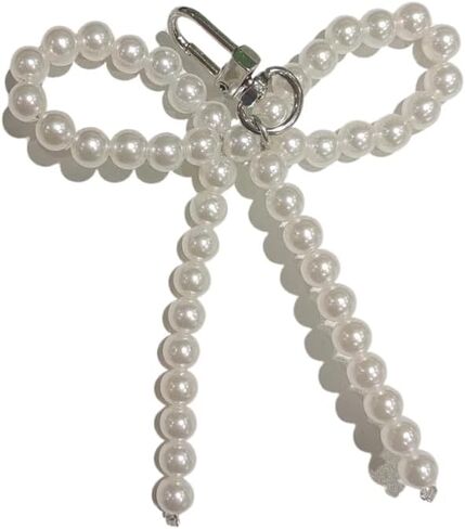 Silver Heart Pearl Bow Keychain Y2k Bowknot Keyring Sweet Bag Car Keys Charms Accessories for Women Girls in Saudi Arabia