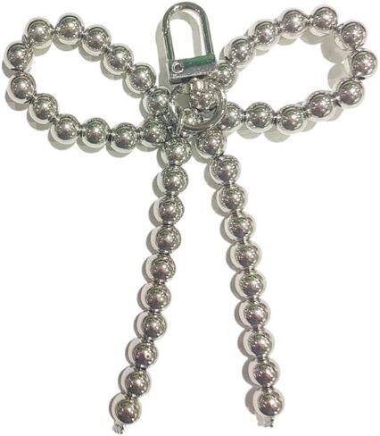 Silver Heart Pearl Bow Keychain Y2k Bowknot Keyring Sweet Bag Car Keys Charms Accessories for Women Girls in Saudi Arabia