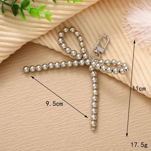 Silver Heart Pearl Bow Keychain Y2k Bowknot Keyring Sweet Bag Car Keys Charms Accessories for Women Girls in Saudi Arabia