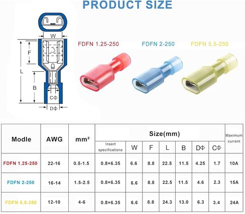 RuoFeng 100Pcs Fully Insulated Female Spade Connectors 16-14 Gauge Quick Disconnect Wire Connectors Crimp Terminals Nylon Blue Spade Connector for Automotive, Electronics (Female Blue 16-14) in Saudi Arabia