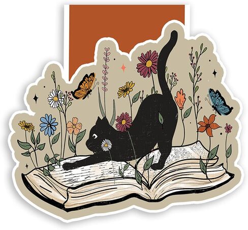 Black Cat and Floral Book Magnetic Bookmark Book Page Markers Gift for Reading Lover Nerd Book Addict Bookish Student Teacher Office Stationery - Size 2.75"x3" When Folded in Saudi Arabia