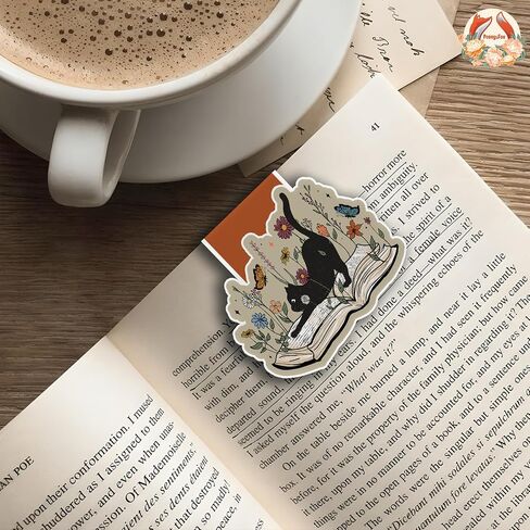 Black Cat and Floral Book Magnetic Bookmark Book Page Markers Gift for Reading Lover Nerd Book Addict Bookish Student Teacher Office Stationery - Size 2.75"x3" When Folded in Saudi Arabia