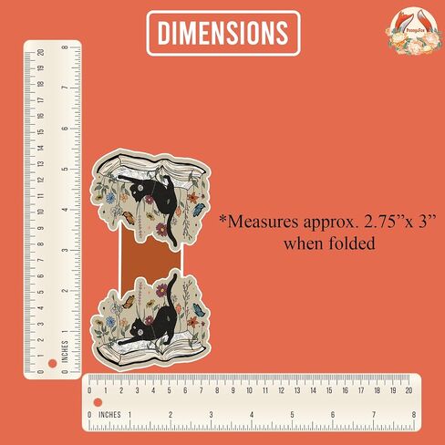 Black Cat and Floral Book Magnetic Bookmark Book Page Markers Gift for Reading Lover Nerd Book Addict Bookish Student Teacher Office Stationery - Size 2.75"x3" When Folded in Saudi Arabia