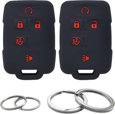 GFDesign 2Pcs Silicone 4 Buttons Key Fob Cover Remote Case Keyless Protector Compatible with Chevrolet Chevy Colorado Silverado Suburban Tahoe GMC Canyon Sierra Yukon M3N-32337100 (Black & Hot Pink) in Kuwait