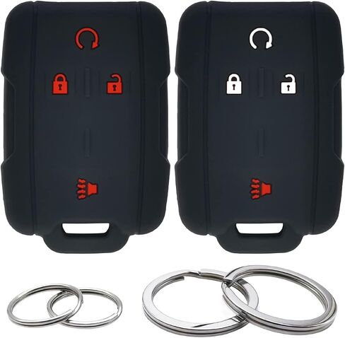 GFDesign 2Pcs Silicone 4 Buttons Key Fob Cover Remote Case Keyless Protector Compatible with Chevrolet Chevy Colorado Silverado Suburban Tahoe GMC Canyon Sierra Yukon M3N-32337100 (Black & Hot Pink) in Kuwait