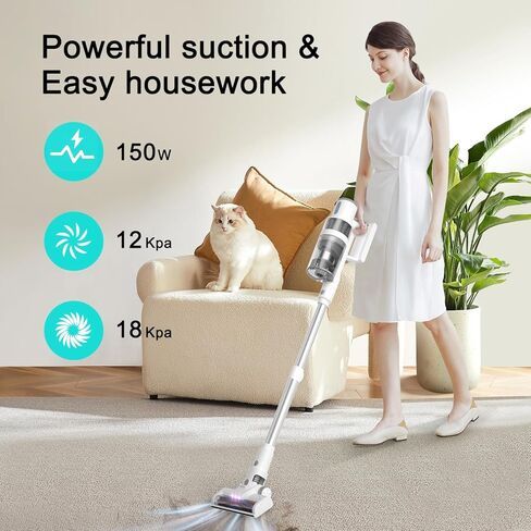 Cordless Vacuum Cleaner, 18000Pa Powerful Cordless Stick Vacuum 6 in 1, 45Mins Long Runtime, LED Lights Vacuum for Hardwood Floor Carpet Pet Hair Car Cleaning in Saudi Arabia