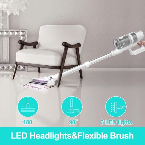 Cordless Vacuum Cleaner, 18000Pa Powerful Cordless Stick Vacuum 6 in 1, 45Mins Long Runtime, LED Lights Vacuum for Hardwood Floor Carpet Pet Hair Car Cleaning in Saudi Arabia