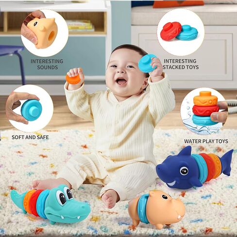 Baby Stacking Blocks Toys-Montessori Toys-Squeeze Sensory Toys-Soft Teething Toy, Stacking & Building Toys for Babies 18+ Months, Birthday Gift for Baby Boys Girl in Kuwait