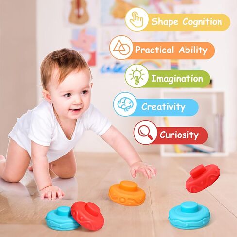 Baby Stacking Blocks Toys-Montessori Toys-Squeeze Sensory Toys-Soft Teething Toy, Stacking & Building Toys for Babies 18+ Months, Birthday Gift for Baby Boys Girl in Kuwait