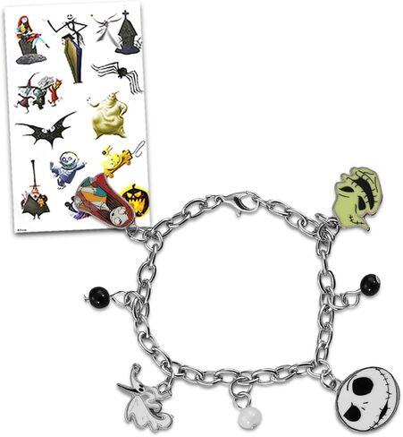Disney Nightmare Before Christmas Jewelry for Toddler Girls - Nightmare Before Christmas Charm Bracelet with 4 Metal Charms and 3 Beads, Includes Nightmare Before Christmas Stickers | Disney Bracelet in Saudi Arabia