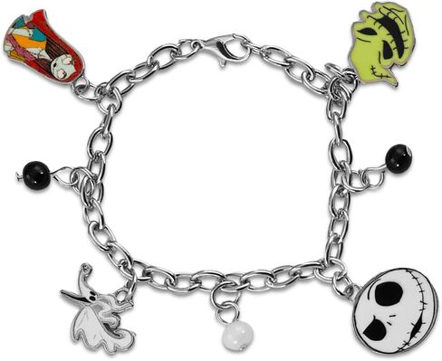 Disney Nightmare Before Christmas Jewelry for Toddler Girls - Nightmare Before Christmas Charm Bracelet with 4 Metal Charms and 3 Beads, Includes Nightmare Before Christmas Stickers | Disney Bracelet in Saudi Arabia