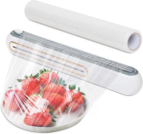 Plastic Wrap Dispenser with Cutter, Magnetic Aluminum Tin Foil Dispenser, Cling Wrap Film Slide Cutter Compatible for Wax Paper and Parchment Paper - Includes One 12" x 260' Roll Plastic Wrap in Saudi Arabia