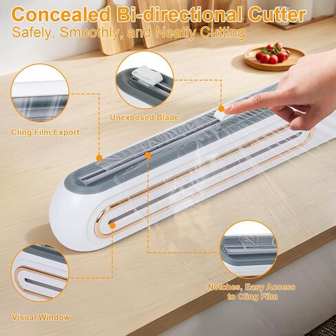 Plastic Wrap Dispenser with Cutter, Magnetic Aluminum Tin Foil Dispenser, Cling Wrap Film Slide Cutter Compatible for Wax Paper and Parchment Paper - Includes One 12" x 260' Roll Plastic Wrap in Saudi Arabia
