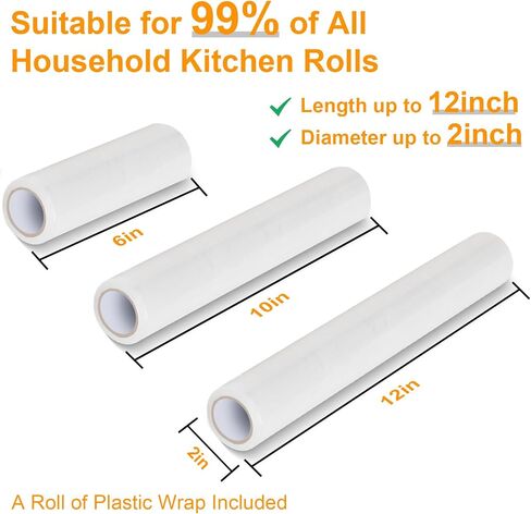 Plastic Wrap Dispenser with Cutter, Magnetic Aluminum Tin Foil Dispenser, Cling Wrap Film Slide Cutter Compatible for Wax Paper and Parchment Paper - Includes One 12" x 260' Roll Plastic Wrap in Saudi Arabia