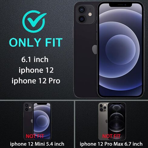 for iPhone 12 Case/iPhone 12 Pro Case, Military Grade 3 in 1 Heavy Duty Shockproof/Drop Proof/Dust Proof Case with 2Pcs Tempered Glass Screen Protector (Black/Grey) in Kuwait