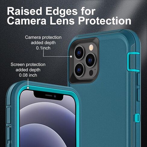 for iPhone 12 Case/iPhone 12 Pro Case, Military Grade 3 in 1 Heavy Duty Shockproof/Drop Proof/Dust Proof Case with 2Pcs Tempered Glass Screen Protector (Black/Grey) in Kuwait