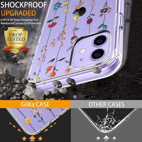 GiiKa for iPhone 12 Case, iPhone 12 Pro Case with Screen Protector, Clear Full Body Protective Floral Girls Women Shockproof Hard Case with TPU Bumper Cover Phone Case for iPhone 12, Small Flowers in Kuwait