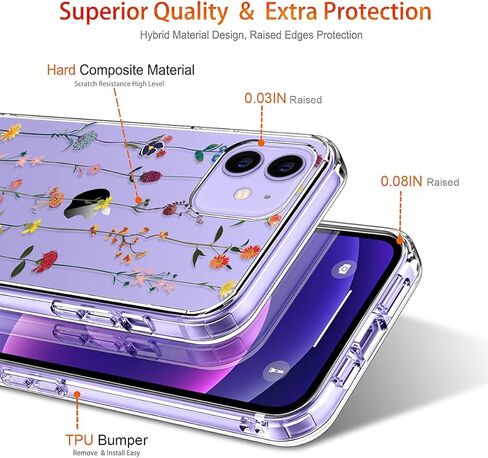 GiiKa for iPhone 12 Case, iPhone 12 Pro Case with Screen Protector, Clear Full Body Protective Floral Girls Women Shockproof Hard Case with TPU Bumper Cover Phone Case for iPhone 12, Small Flowers in Kuwait