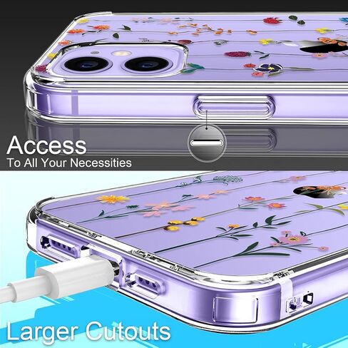 GiiKa for iPhone 12 Case, iPhone 12 Pro Case with Screen Protector, Clear Full Body Protective Floral Girls Women Shockproof Hard Case with TPU Bumper Cover Phone Case for iPhone 12, Small Flowers in Kuwait