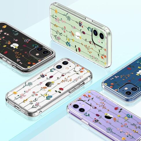 GiiKa for iPhone 12 Case, iPhone 12 Pro Case with Screen Protector, Clear Full Body Protective Floral Girls Women Shockproof Hard Case with TPU Bumper Cover Phone Case for iPhone 12, Small Flowers in Kuwait