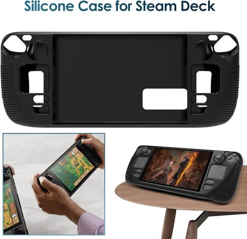 Linkidea Silicone Cover Compatible with Steam Deck, Comfortable Grip Case with Anti-Slip Particles, Protective Case for Steam Deck Console (Black) in Saudi Arabia